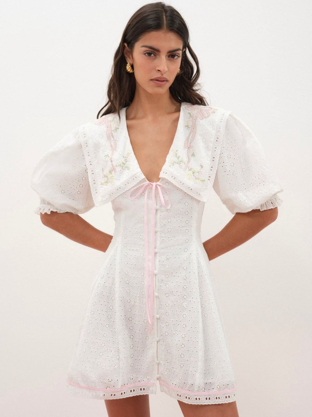 For Love & Lemons MI AMORE EMBROIDERED Mini Dress Size XXS NWT - Picture 2 of 16